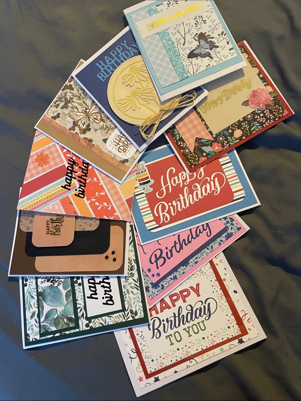 10 Handmade Multi-Color Birthday Card Set - Assorted Designs